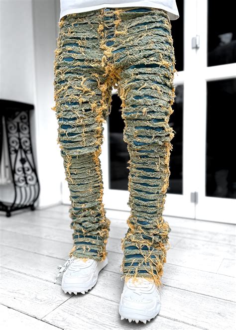 stacked distressed jeans